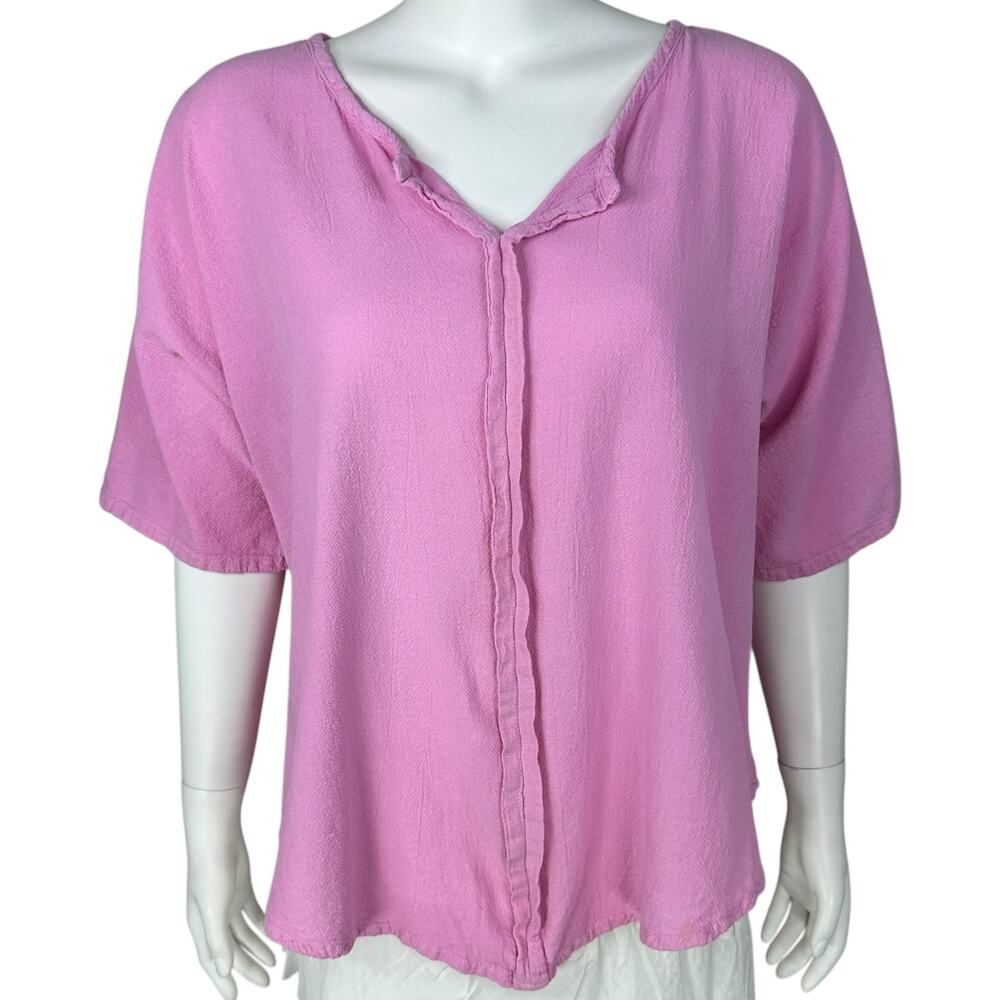 Oh My Guaze Top Womens Size XL Pink Cotton Short Sleeve Shirt Vneck Boxy